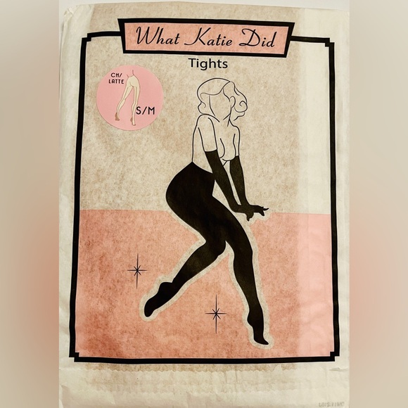 What Katie Did Champagne Tights with Latte Seam S/M. New In Package - Picture 1 of 8
